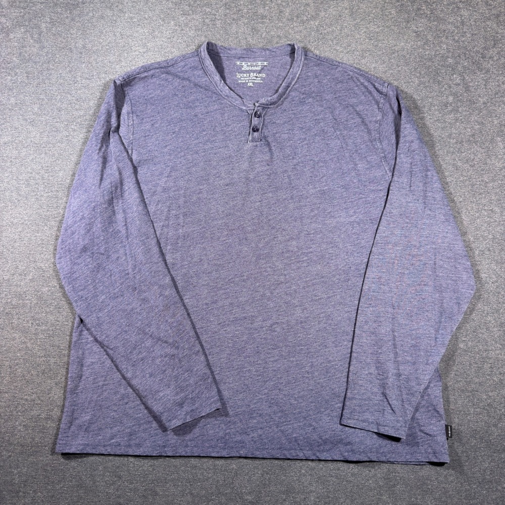 Lucky Brand Henley Shirt Mens XXL Blue Venice Burnout Long Sleeve Casual Tee